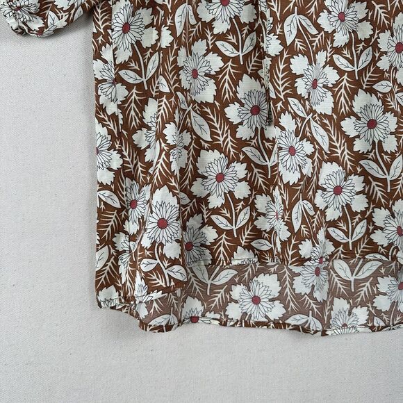 Outerknown Floral Blouse Top Women’s S‎ Brown Bell Short Sleeve V Neck Organic - Picture 7 of 16